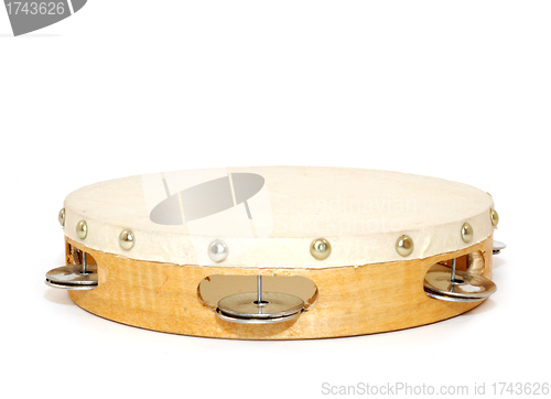 Image of Wood and leather tambourine  