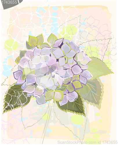 Image of Greeting card with hydrangea.Illustration hydrangea.  