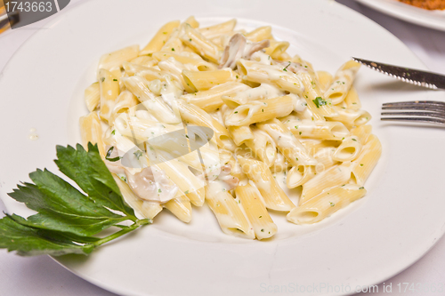 Image of Penne with creamy mushroom sauce