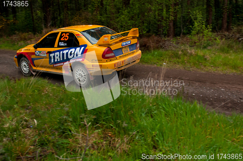 Image of P. Barrett driving Mitsubishi Evo