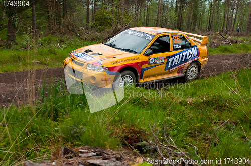 Image of P. Barrett driving Mitsubishi Evo