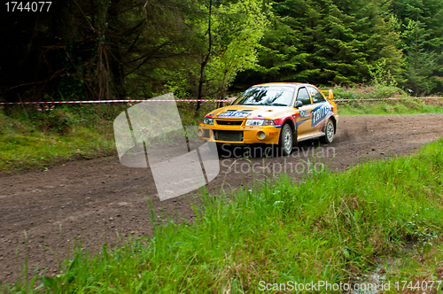 Image of P. Barrett driving Mitsubishi Evo