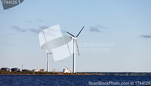 Image of Wind Generator on Shore Sea