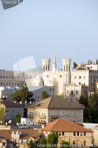 Image of rooftop view of church and architecture Jerusalem Israel 