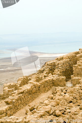 Image of  Masada the ancient fortress in the Judean Desert overlooking th