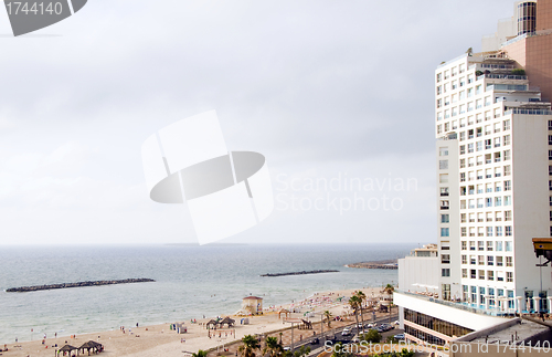 Image of skyline cityscape high rise hotel on Mediterranean sea Tel Aviv 