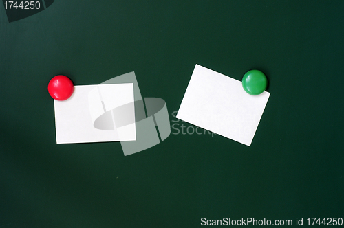 Image of Blank stick note on a green board