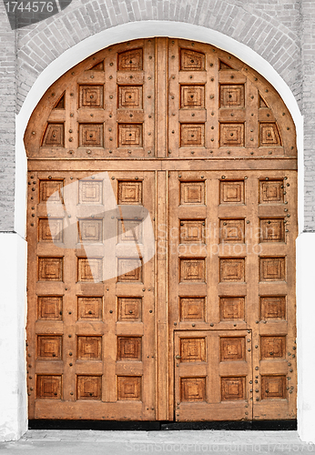 Image of Big old wooden gate - Moscow Kremlin, Russia.