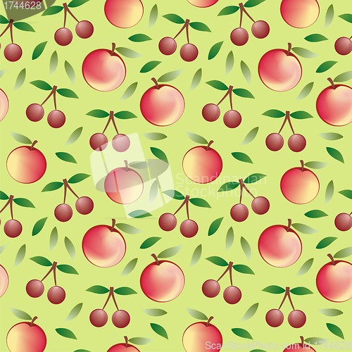 Image of apple and cherry - seamless pattern and abstract nature background  