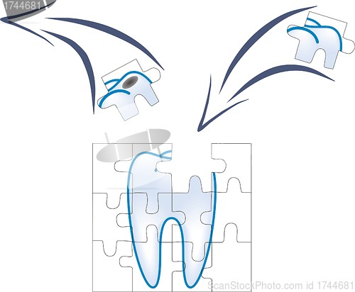Image of dental care of tooth piece with caries in puzzle concept