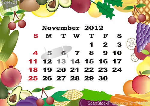 Image of November - monthly calendar 2012 in colorful frame