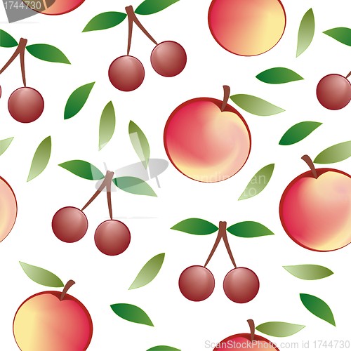 Image of apple and cherry - seamless pattern and abstract nature background  