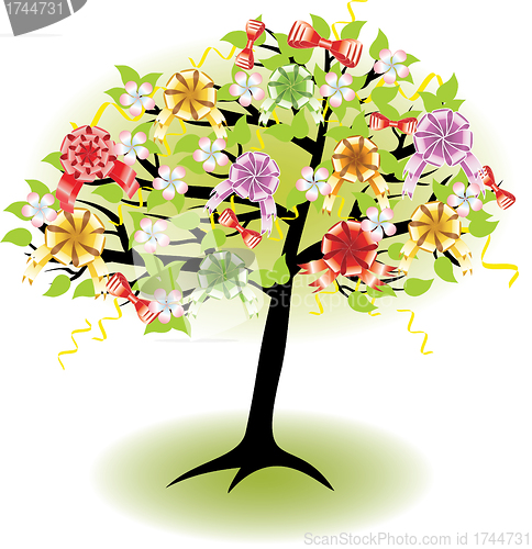 Image of holiday spring tree with bows and flowers 