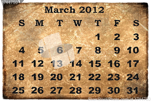 Image of old grunge monthly calendar 2012