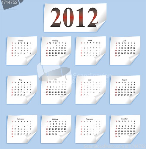 Image of vector calendar 2012 on white paper 