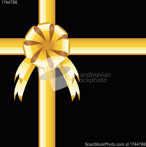 Image of Black background with gold bow, greeting card  