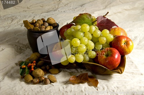 Image of  Grapes nuts and apples