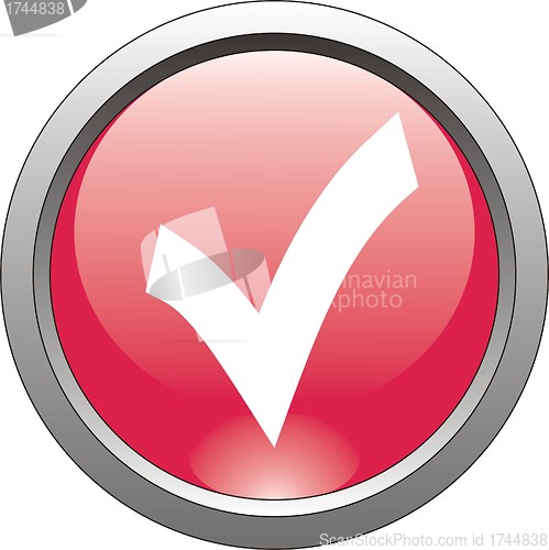 Image of red  button  or icon for webdesign- checkmark