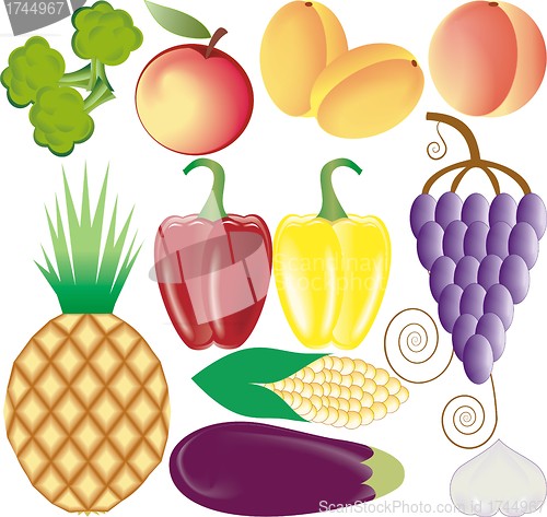 Image of fruits and vegetables vector set 