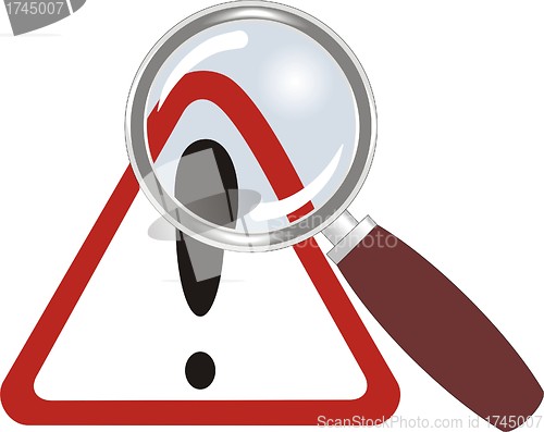 Image of warning sign under magnifying glass 