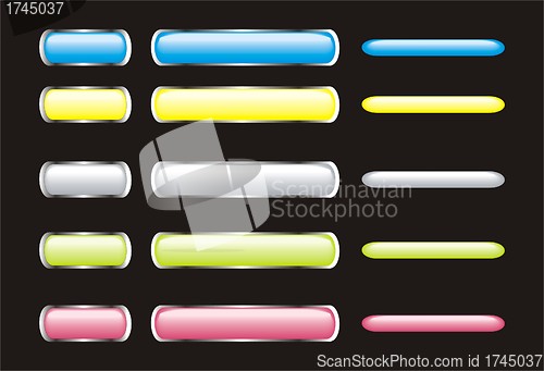 Image of set of neon glossy buttons on black background