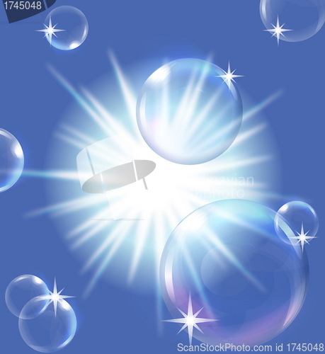 Image of  sun in blue sky with bubbles, EPS10