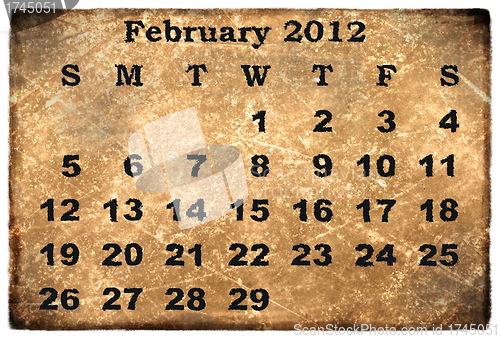 Image of old grunge monthly calendar 2012