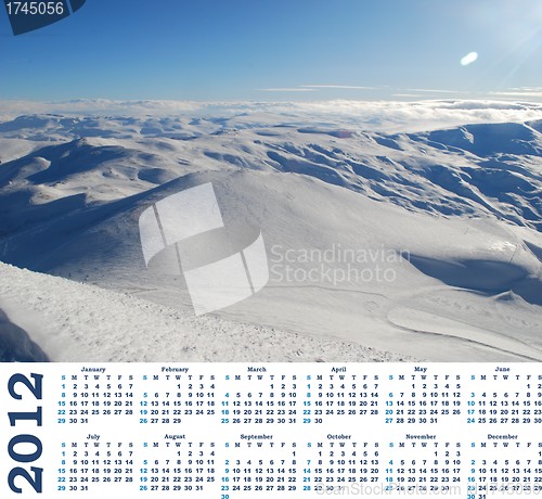 Image of calendar 2012  with view of snow mountains in Turkey Palandoken Erzurum ski resort 