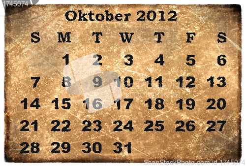 Image of old grunge monthly calendar 2012