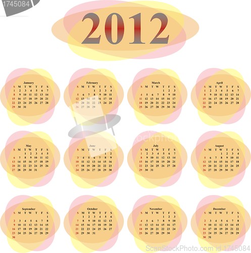 Image of vector calendar 2012 in transparent ovals