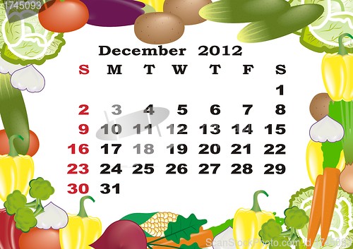 Image of December - monthly calendar 2012 in colorful frame