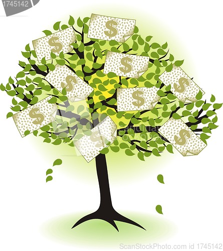 Image of  money  tree.with dollar banknotes 