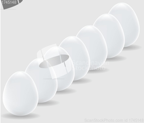 Image of white eggs in row, vector easter symbol   