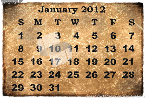 Image of old grunge monthly calendar 2012