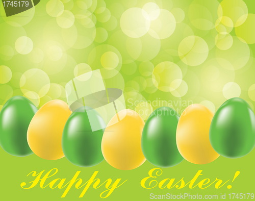 Image of Easter background with eggs and blurry light  