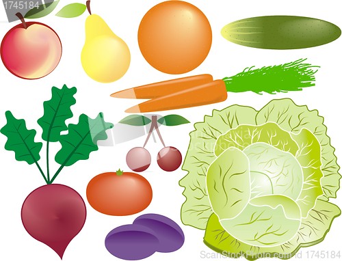 Image of fruits and vegetables vector set 