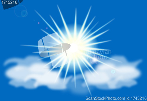 Image of Vector sun on blue sky with lenses flare, eps10 