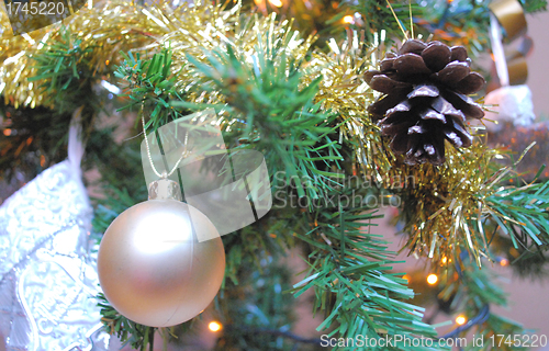 Image of christmas decoration with balls and cone