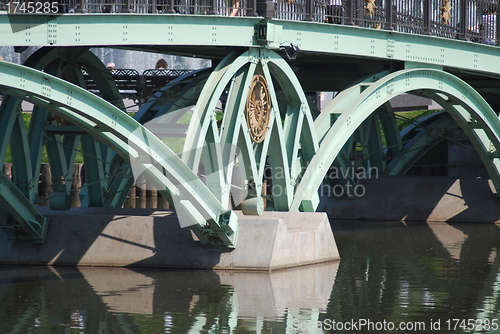 Image of bridge in Moscow city park  at the summer