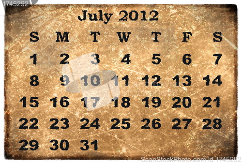 Image of old grunge monthly calendar 2012