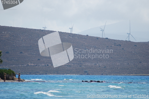 Image of wind turbines – wind farm in the near of the Aegean Sea, Turkey