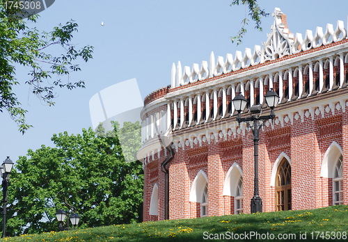 Image of Palace of queen Ekaterina in  Moscow. Zarizino (Tsaritsino, tsaritsyno, tsaritsino)