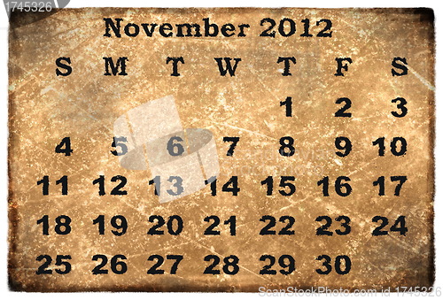 Image of old grunge monthly calendar 2012