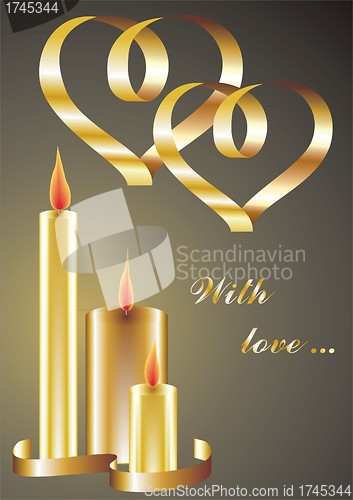 Image of valentines background, greetings card with hearts and candles