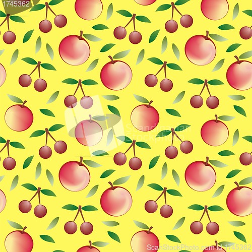 Image of apple and cherry - seamless pattern and abstract nature background  