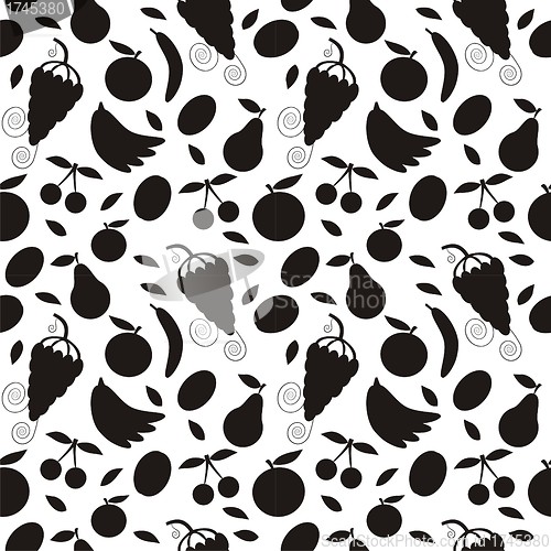 Image of black silhouette fruits on white - seamless pattern and abstract nature background  