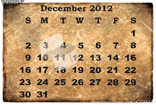 Image of old grunge monthly calendar 2012