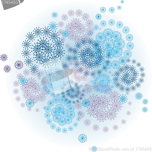 Image of abstract winter background with snowflakes on white 