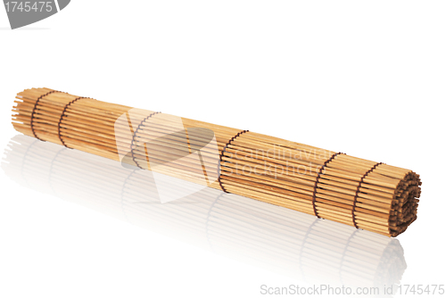 Image of rolled bamboo mat on a white background                