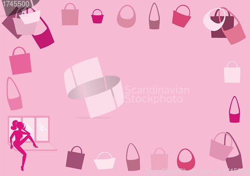 Image of pink young girl on the background with bags